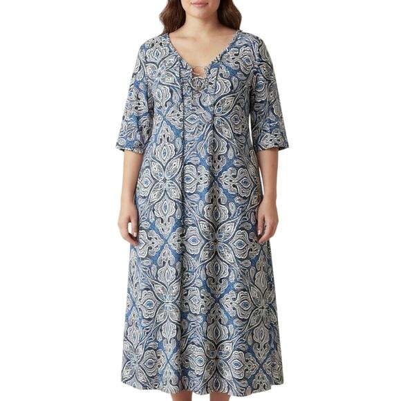 Sami & Jo paisley fit and flare jersey dress short sleeve midi length plus 2X - Picture 1 of 12